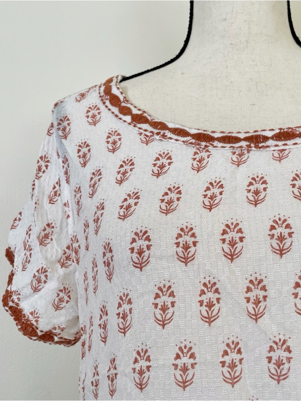 Sigrid Olsen Block Print Embroidered Peplum Top - Picture 2 of 6